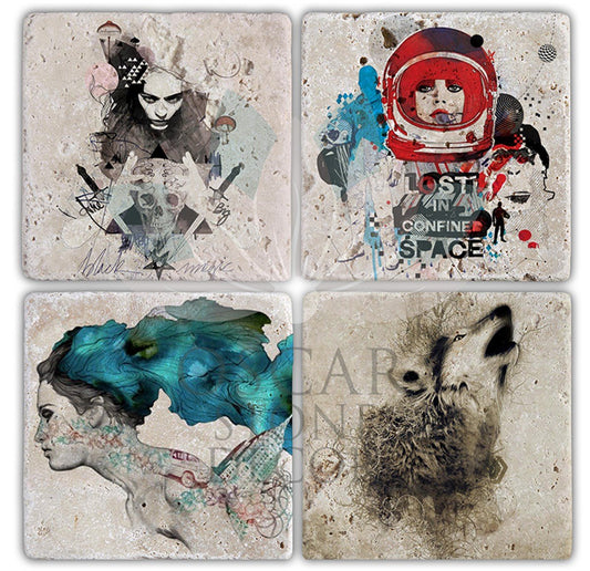 CONFİNED 4-Piece NATURAL STONE COASTERS / BA129 (COASTER)