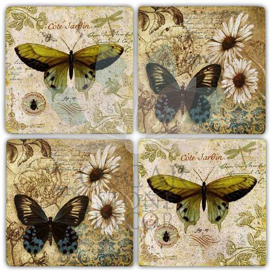 COTE JARDIN 4-Piece NATURAL STONE COASTERS / BA275 (COASTER)