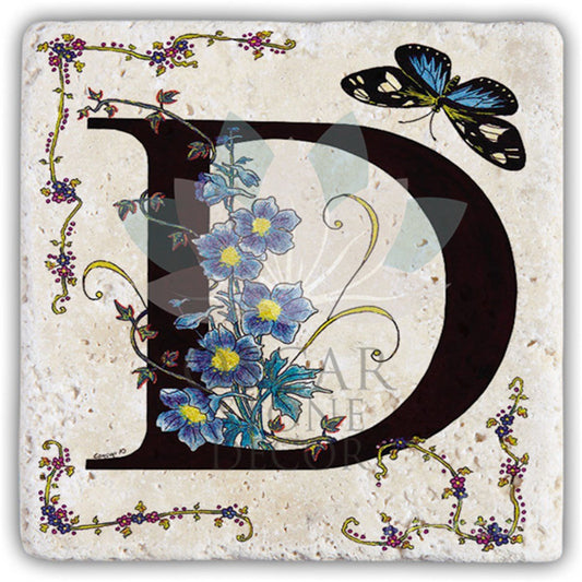 LETTER D SINGLE NATURAL STONE COASTER / BA-D3 (COASTER)