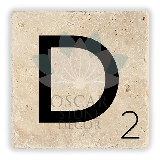LETTER D SINGLE NATURAL STONE COASTER / BA-D2 (COASTER)