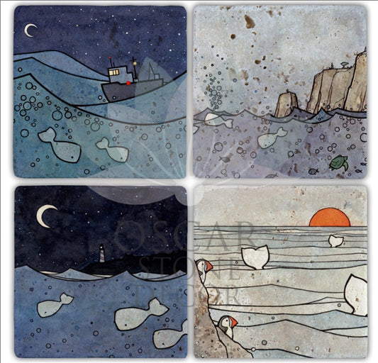 WAVES 4-Piece NATURAL STONE COASTERS / BA209 (COASTER)