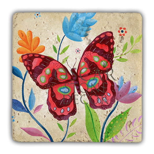 DD067-HIPPI BUTTERFLY RED NATURAL STONE WALL DECOR / DD67 (WALL DECOR)