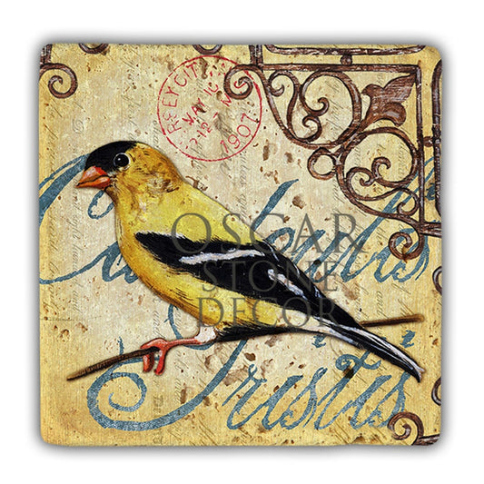 DD093-YELLOW BIRD NATURAL STONE WALL DECOR / DD93 (WALL DECOR)
