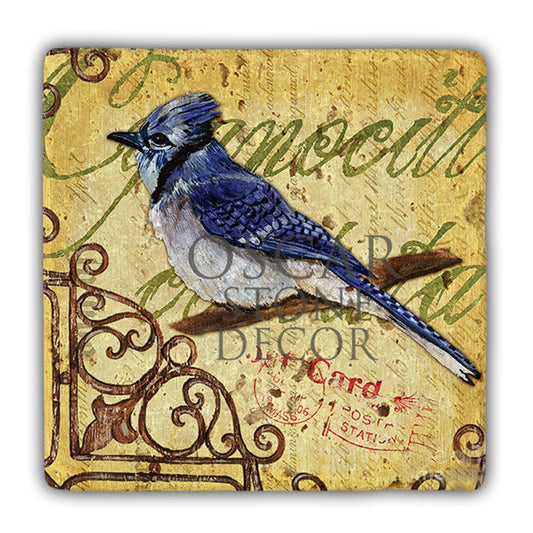 DD094-DARK BLUE BIRD NATURAL STONE WALL DECOR / DD94 (WALL DECOR)