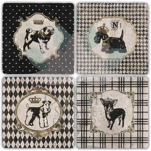 DOG ECOSE 4-Piece NATURAL STONE COASTERS / BA504 (COASTER)