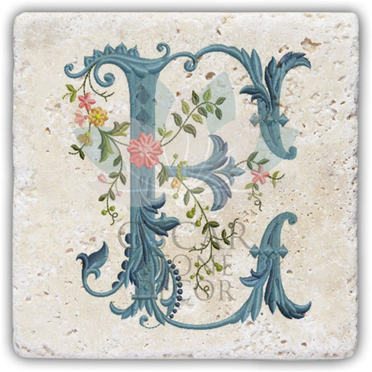 LETTER E SINGLE NATURAL STONE COASTER / BA-E4 (COASTER)