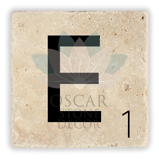 LETTER E SINGLE NATURAL STONE COASTER / BA-E2 (COASTER)