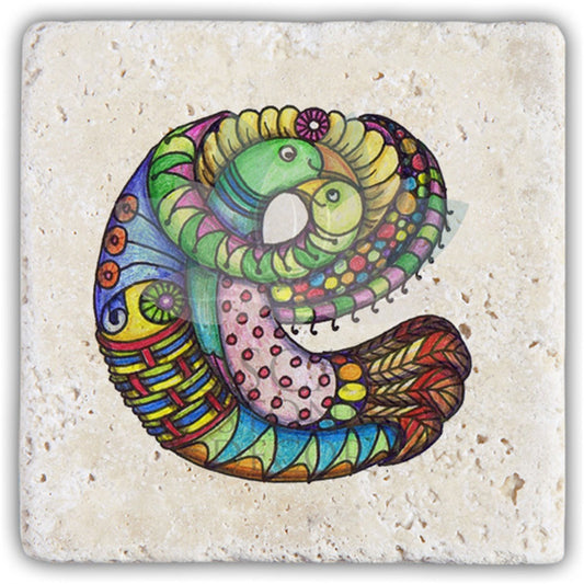 LETTER E SINGLE NATURAL STONE COASTER / BA-E5 (COASTER)