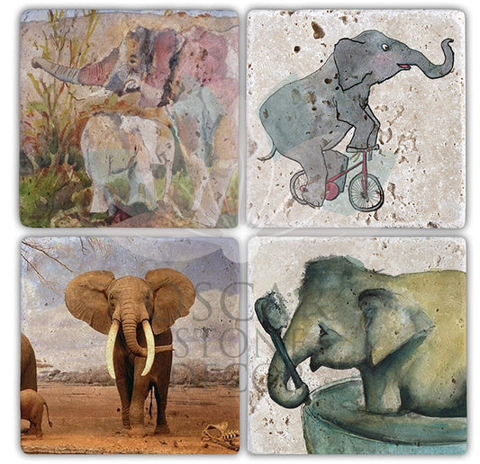 ELEPHANT 1 4-Piece NATURAL STONE COASTERS / BA127 (COASTER)