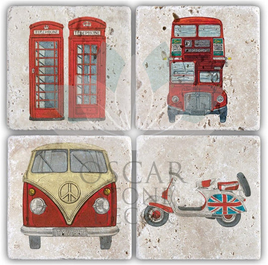 ENGLISH ICONS 4-Piece NATURAL STONE COASTERS / BA214 (COASTER)
