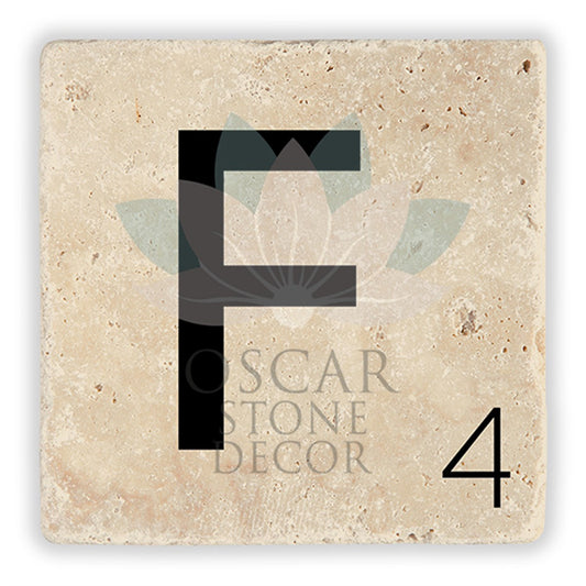 LETTER F SINGLE NATURAL STONE COASTER / BA-F2 (COASTER)