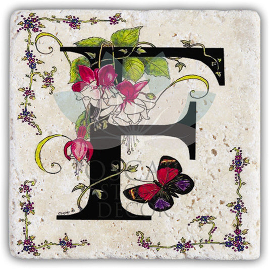 LETTER F SINGLE NATURAL STONE COASTER / BA-F3 (COASTER)