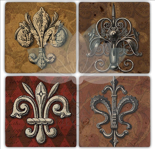 FLEUR DE LİS 4-Piece NATURAL STONE COASTERS / BA178 (COASTER)