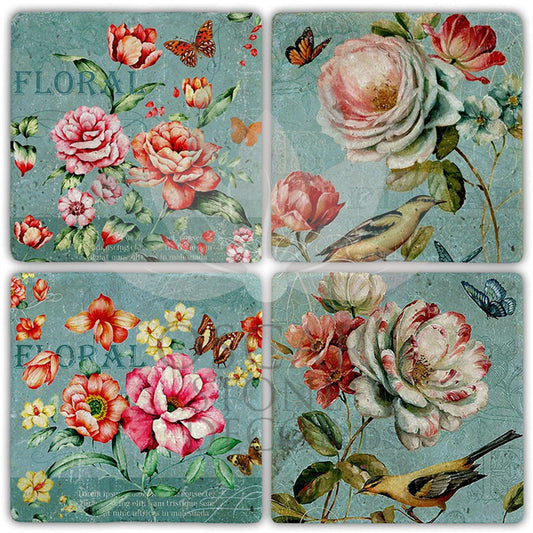 FLORALSET 4-Piece NATURAL STONE COASTERS / BA457 (COASTER)