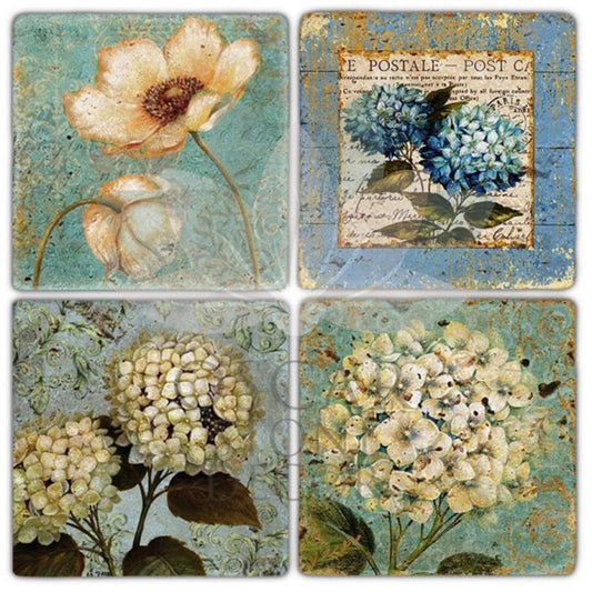 FLOWER VINTAGE 4-Piece NATURAL STONE COASTERS / BA229 (COASTER)