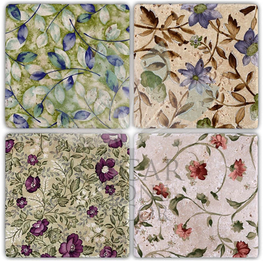 FLOWERS 4-Piece NATURAL STONE COASTERS / BA004 (COASTER)