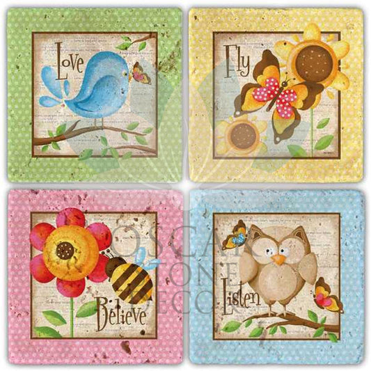 FLY BELIEVE II 4-Piece NATURAL STONE COASTERS / BA287 (COASTER)