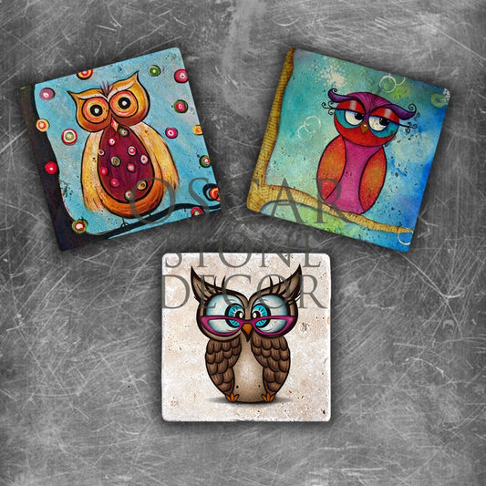 FOLLOW OWLS NATURAL STONE MAGNET SET / MG-132