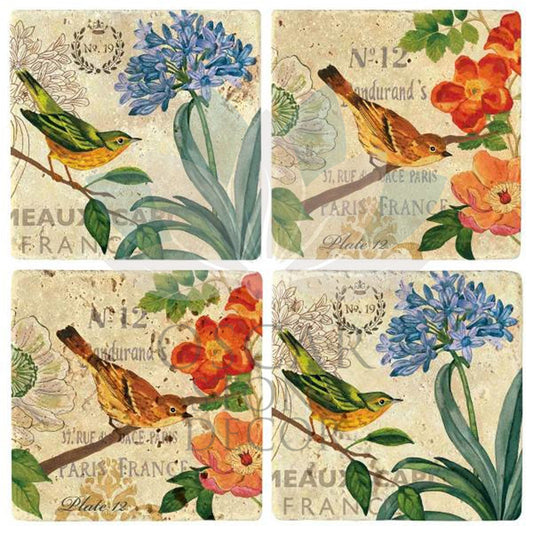 FRANCE BIRD 4-Piece NATURAL STONE COASTERS / BA264 (COASTER)