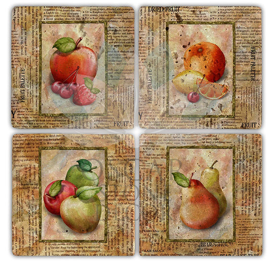 FRUITS 2 PACK OF 4 NATURAL STONE COASTERS / BA113 (COASTER)