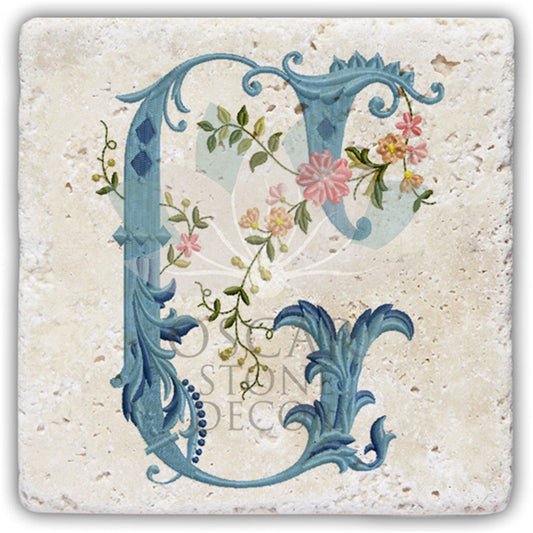 LETTER G SINGLE NATURAL STONE COASTER / BA-G4 (COASTER)