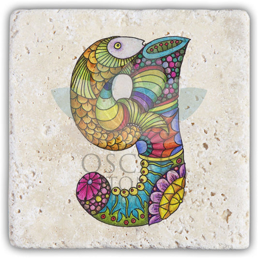 LETTER G SINGLE NATURAL STONE COASTER / BA-G5 (COASTER)