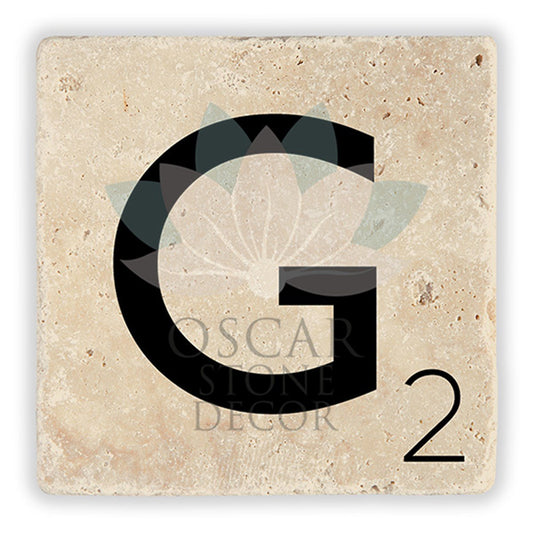 LETTER G SINGLE NATURAL STONE COASTER / BA-G2 (COASTER)