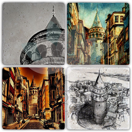GALATA TOWER 4-Piece NATURAL STONE COASTERS / BA462 (COASTER)