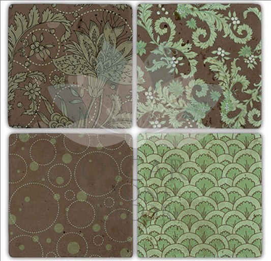 GREEN PATTERN 4-Piece NATURAL STONE COASTERS / BA198 (COASTER)