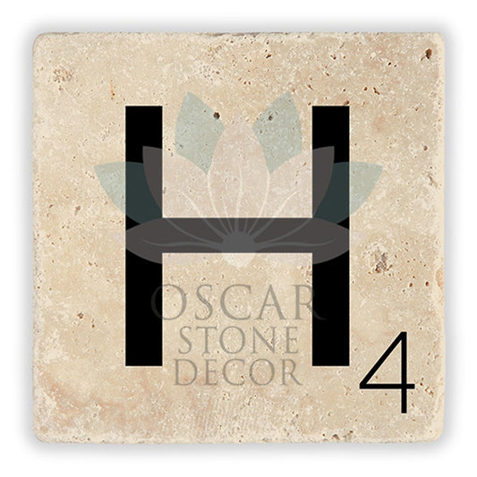 LETTER H SINGLE NATURAL STONE COASTER / BA-H2 (COASTER)