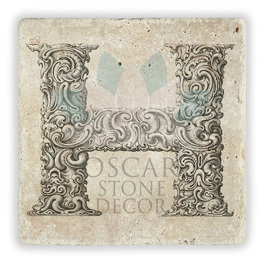 LETTER H SINGLE NATURAL STONE COASTER / BA-H1 (COASTER)