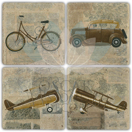 IN THE AIR ON THE LAND 4-Piece NATURAL STONE COASTERS / BA444 (COASTER)