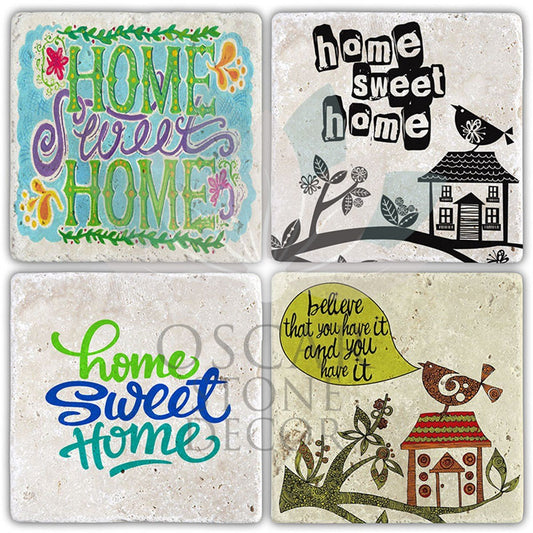 HOME SWEET HOME 4-Piece NATURAL STONE COASTERS / BA454 (COASTER)