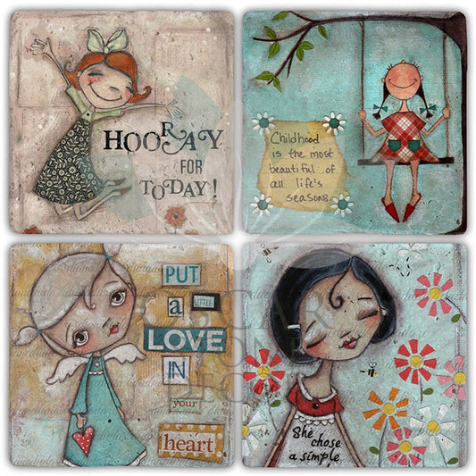 HOORAY 4-Piece NATURAL STONE COASTERS / BA478 (COASTER)