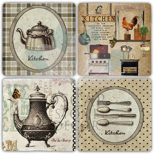 I LOVE MY KITCHEN 4-Piece NATURAL STONE COASTERS / BA424 (COASTER)