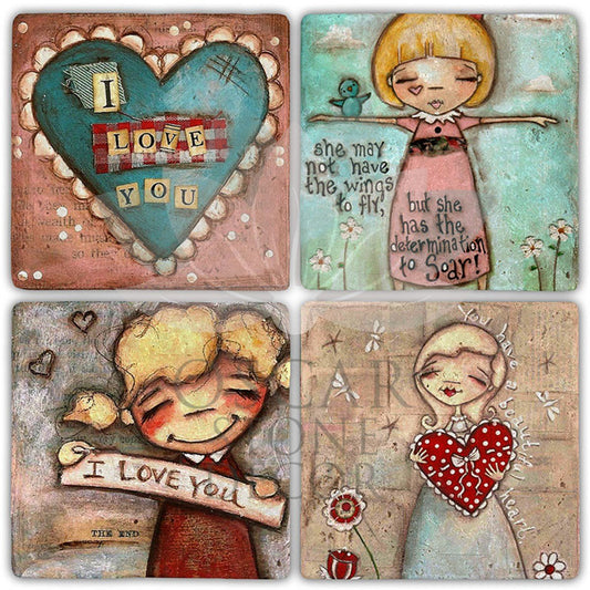 I LOVE YOU 4-Piece NATURAL STONE COASTERS / BA343 (COASTER)