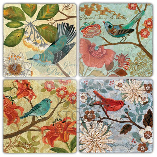SPRING BRANCHES 4-Piece NATURAL STONE COASTERS / BA230 (COASTER)
