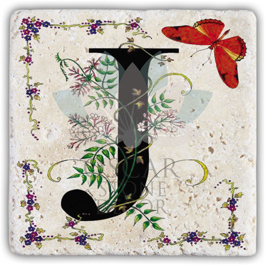 LETTER J SINGLE NATURAL STONE COASTER / BA-J3 (COASTER)