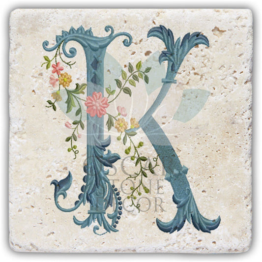 LETTER K SINGLE NATURAL STONE COASTER / BA-K4 (COASTER)
