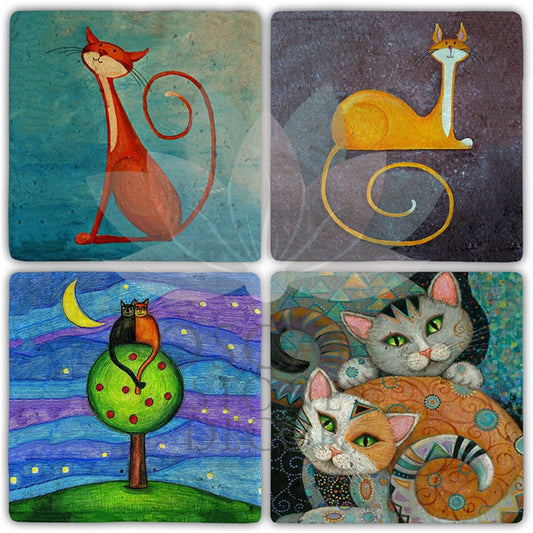 MY CAT IS MY CAT 4-Piece NATURAL STONE COASTERS / BA438 (COASTER)