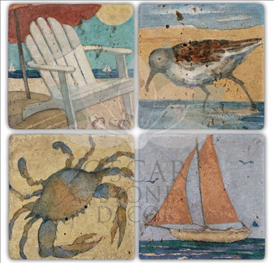 BEACH 4-Piece NATURAL STONE COASTERS / BA153 (COASTER)