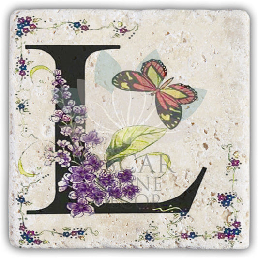LETTER L SINGLE NATURAL STONE COASTER / BA-L3 (COASTER)