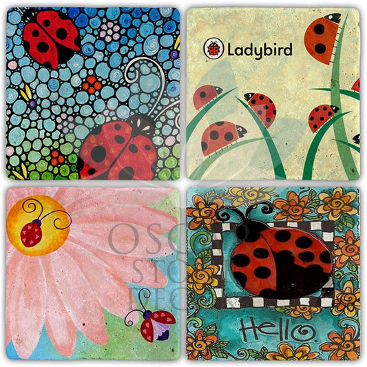 LADYBIRD 4-Piece NATURAL STONE COASTERS / BA421 (COASTER)