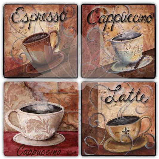 LATTE TIME 4-Piece NATURAL STONE COASTERS / BA277 (COASTER)