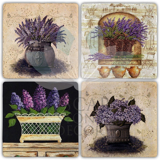 LAVENDER 4-Piece NATURAL STONE COASTERS / BA422 (COASTER)