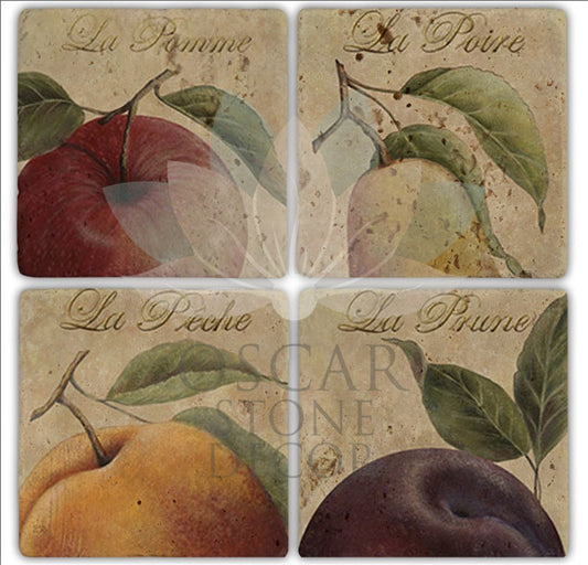 LE FRUITS 4-Piece NATURAL STONE COASTERS / BA167 (COASTER)