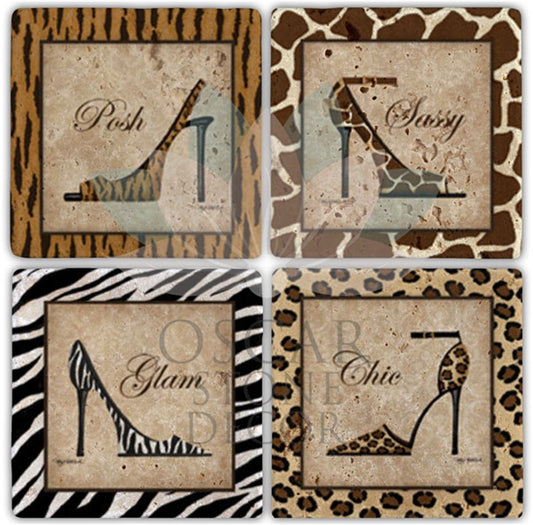 LEATHER SHOES 4-PACK NATURAL STONE COASTERS / BA072 (COASTER)