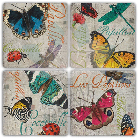 LES PAPILIONS 4-Piece NATURAL STONE COASTERS / BA372 (COASTER)