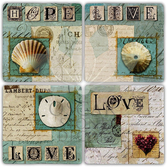 LIVELOVEHOPE 4-Piece NATURAL STONE COASTERS / BA387 (COASTER)