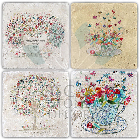 LOVE GROW HERE 4-Piece NATURAL STONE COASTERS / BA446 (COASTER)